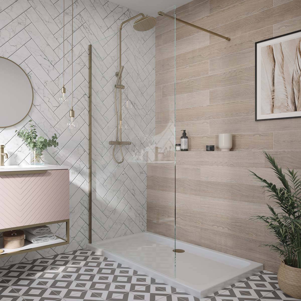 Walk In Shower Complete Suite Pack - Brushed Brass